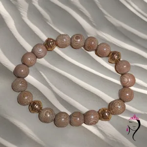 Wood & Goldtone Bead Bracelet, Size 7.25"  #17017