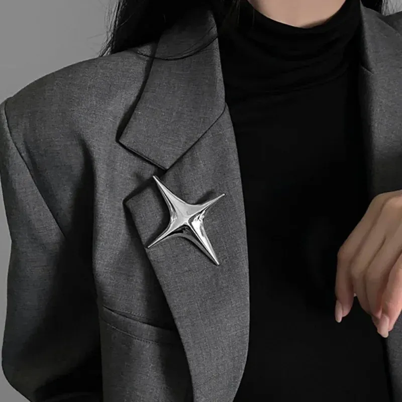 Y2K Fashion Punk Rock Silver Color Metal Cross Star Brooches Temperament Jesus Lucky Brooch Pins for Men Women Shirt Jewelry 90s
