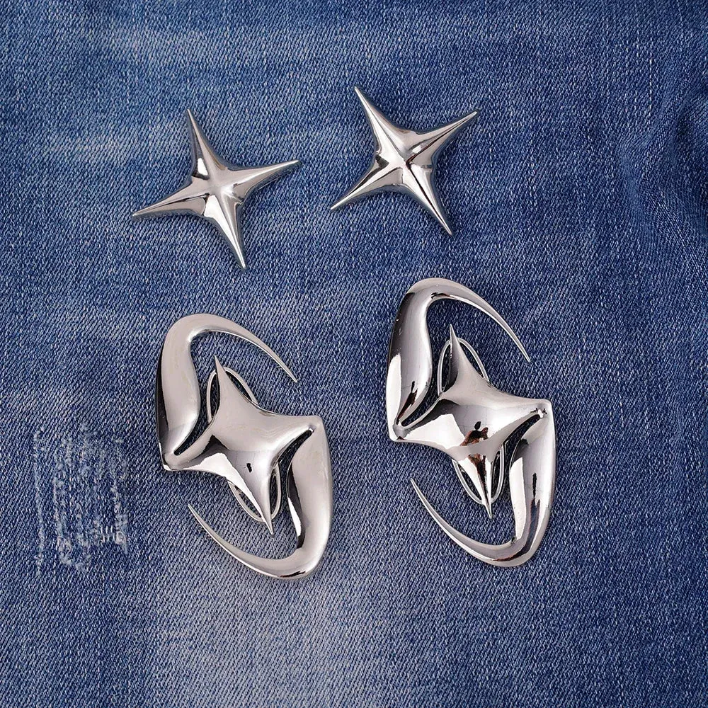 Y2K Fashion Punk Rock Silver Color Metal Cross Star Brooches Temperament Jesus Lucky Brooch Pins for Men Women Shirt Jewelry 90s
