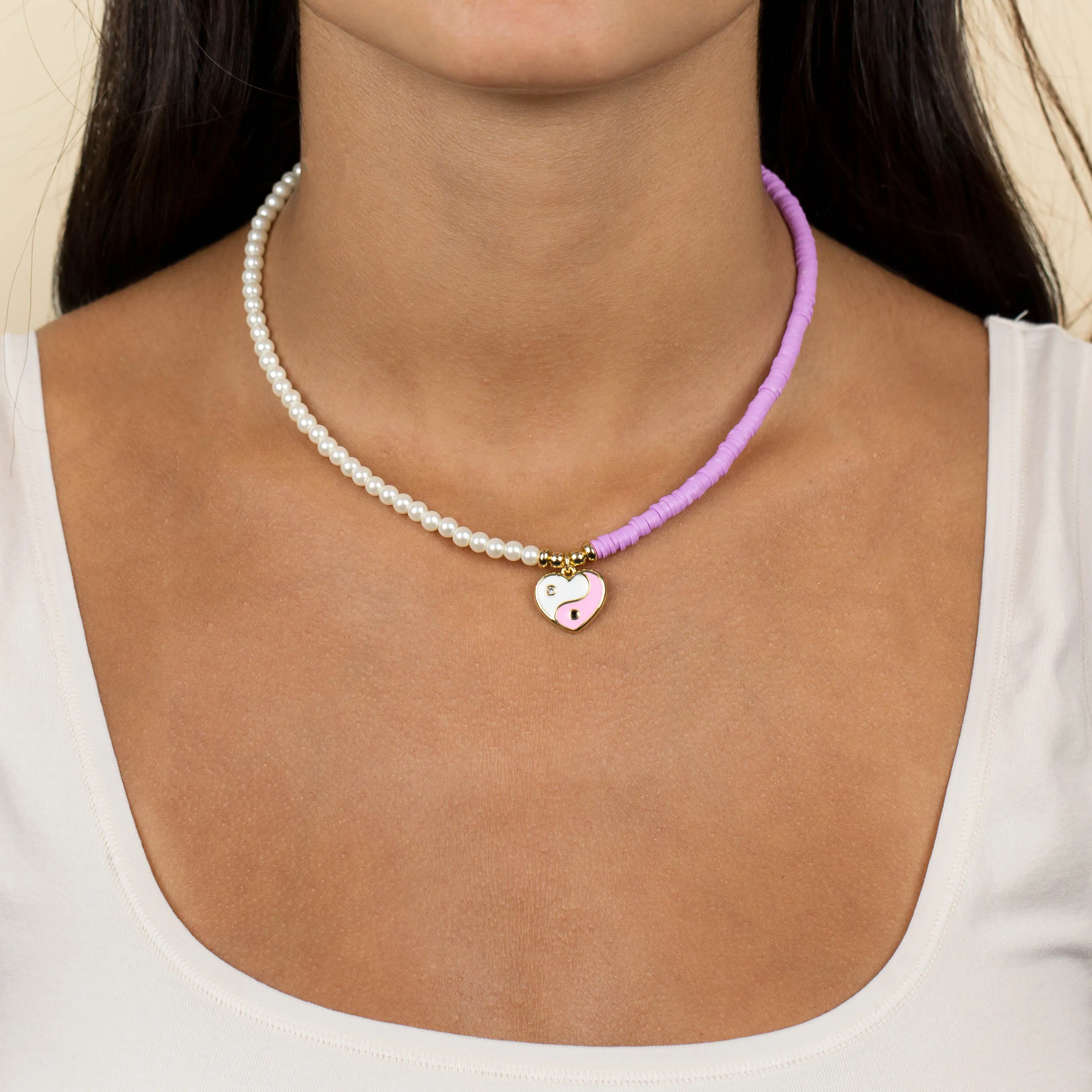 Yin & Yang Heart Beaded Necklace