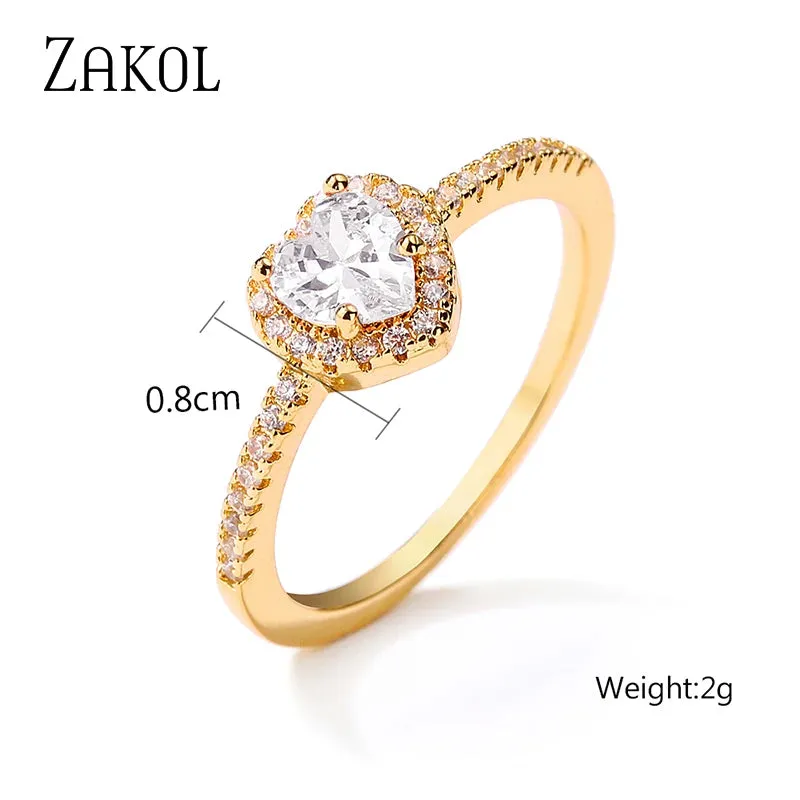 ZAKOL Romantic Pink Heart CZ Engagement Rings for Women