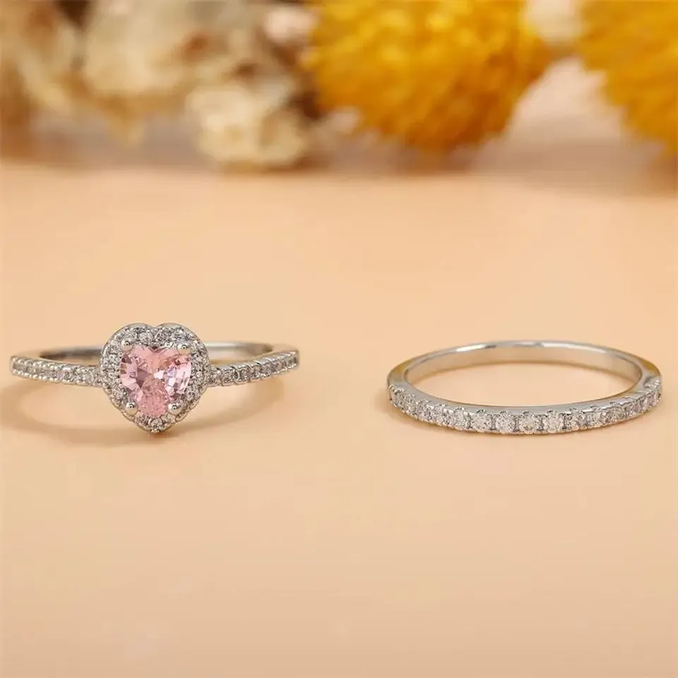 ZAKOL Romantic Pink Heart CZ Engagement Rings for Women