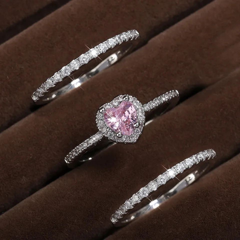 ZAKOL Romantic Pink Heart CZ Engagement Rings for Women