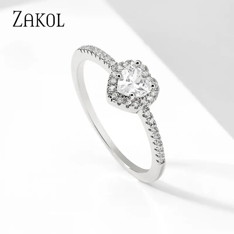 ZAKOL Romantic Pink Heart CZ Engagement Rings for Women