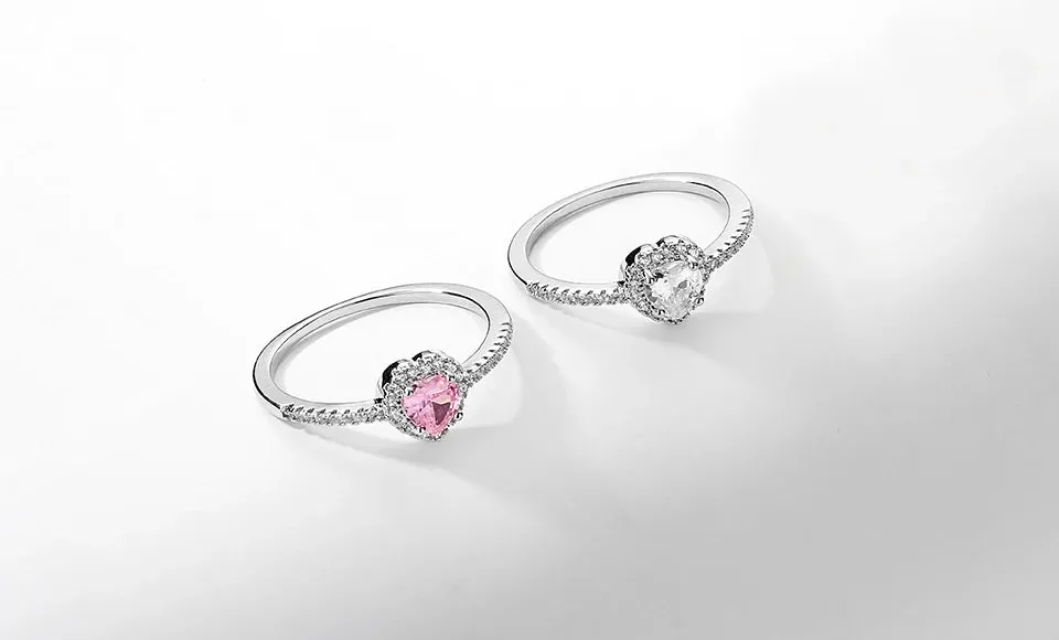 ZAKOL Romantic Pink Heart CZ Engagement Rings for Women