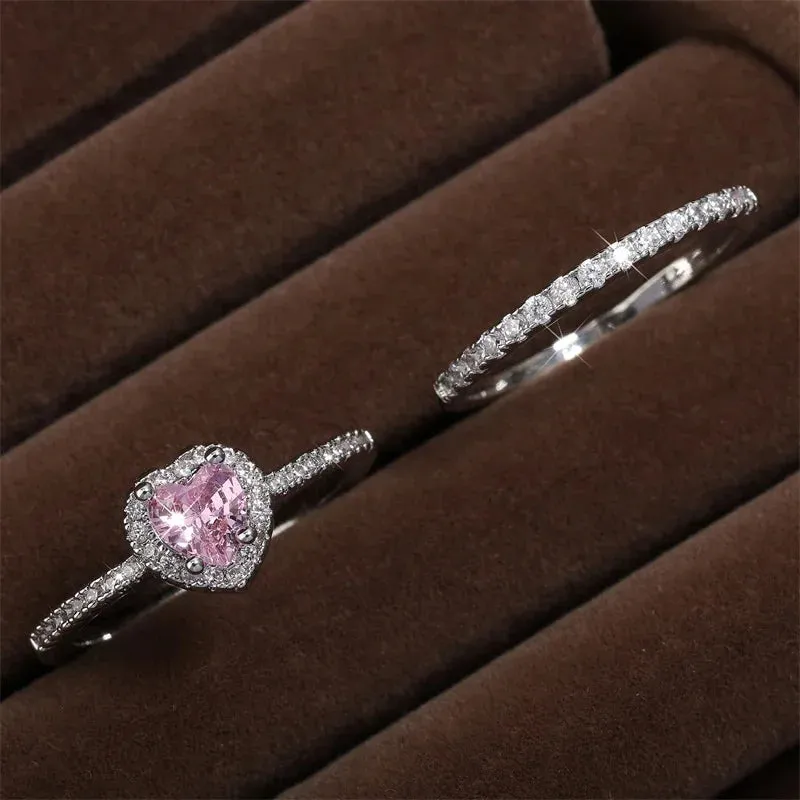 ZAKOL Romantic Pink Heart CZ Engagement Rings for Women