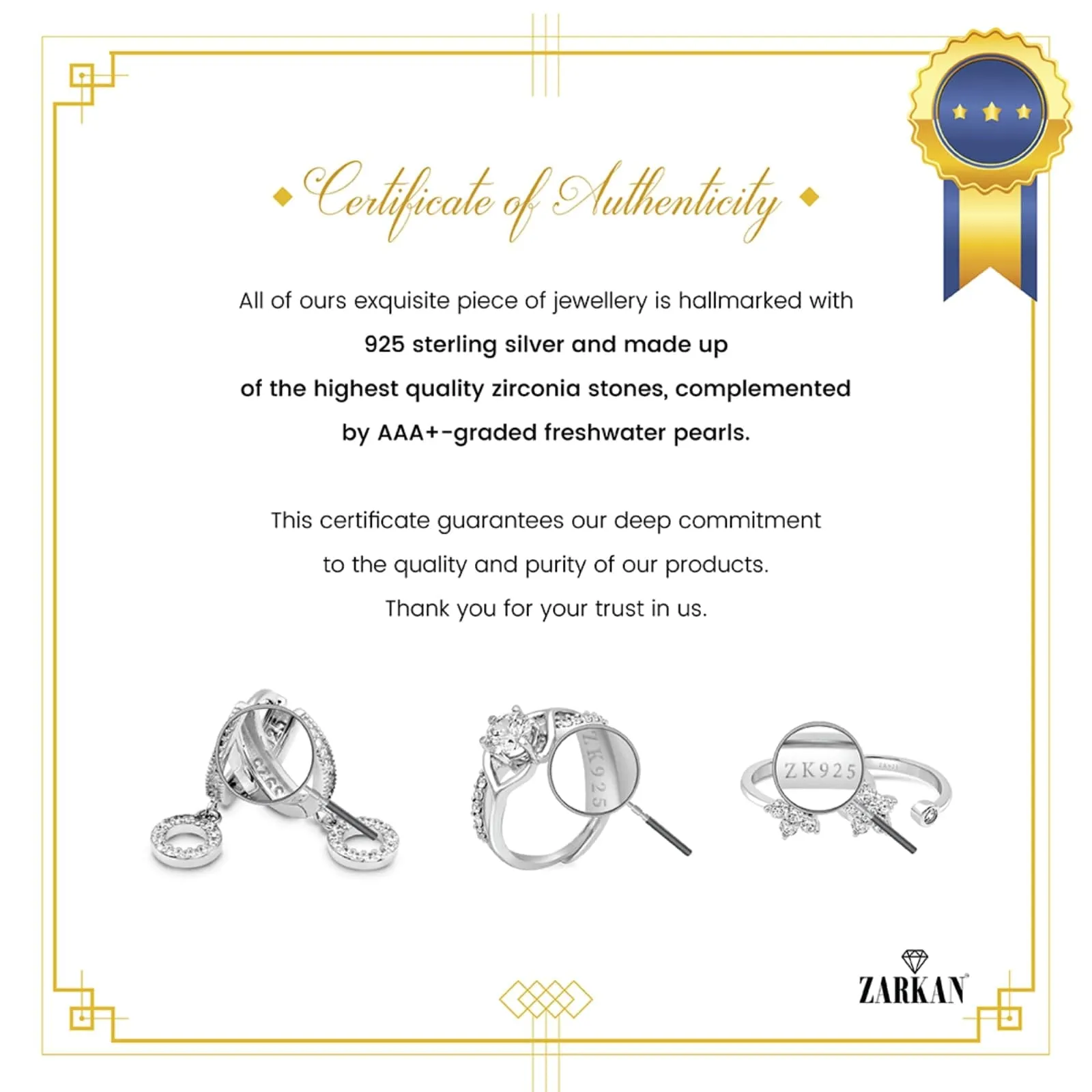 Zarkan Dual Love Heart American Diamond Silver Ring