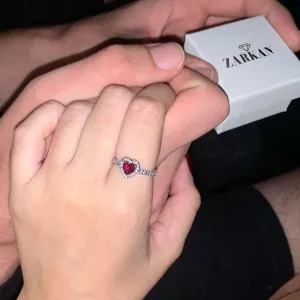 Zarkan Red Heart Shining Minimal Silver Rings