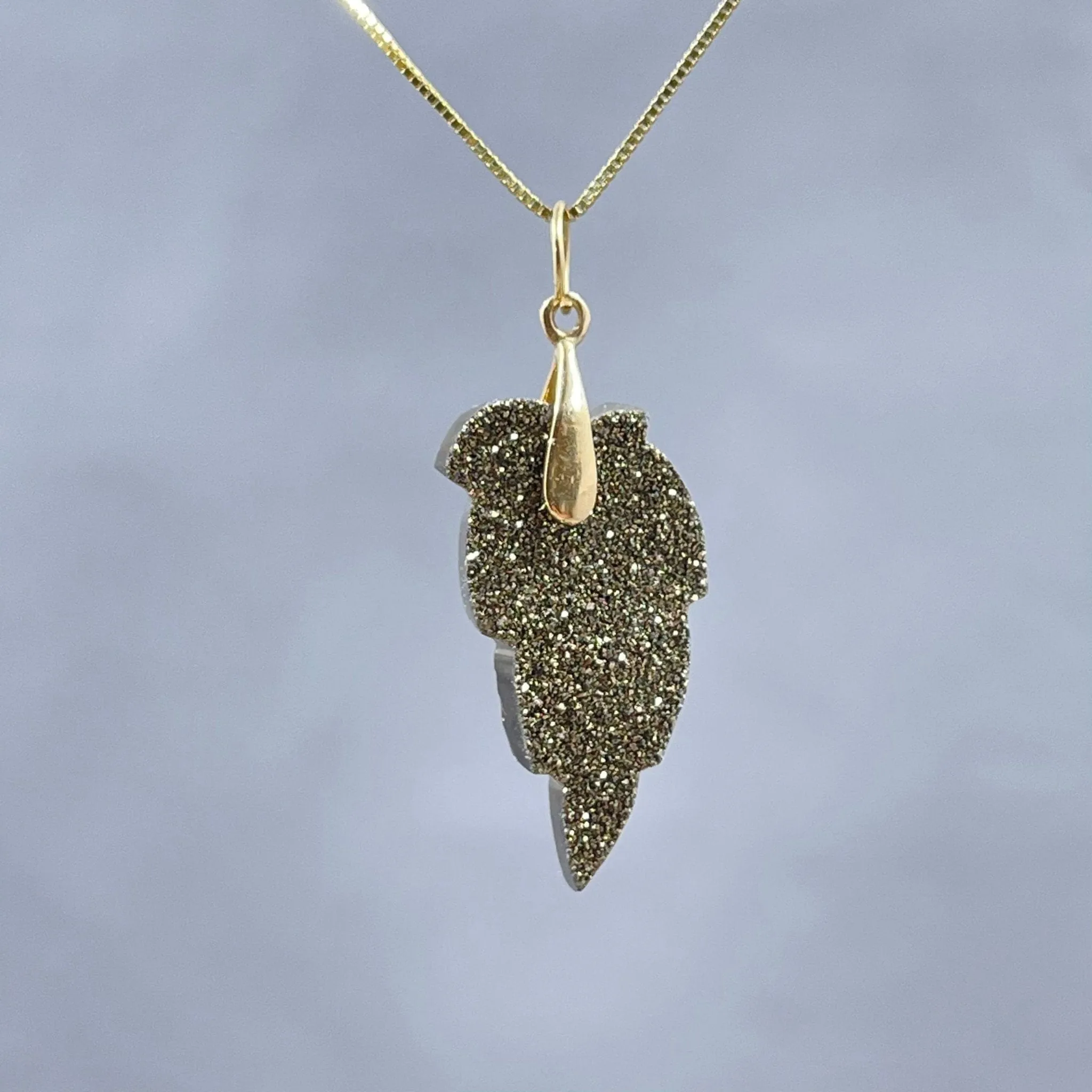 Zirconium and Silver Coated Druzy Leaf on 14K Box Chain