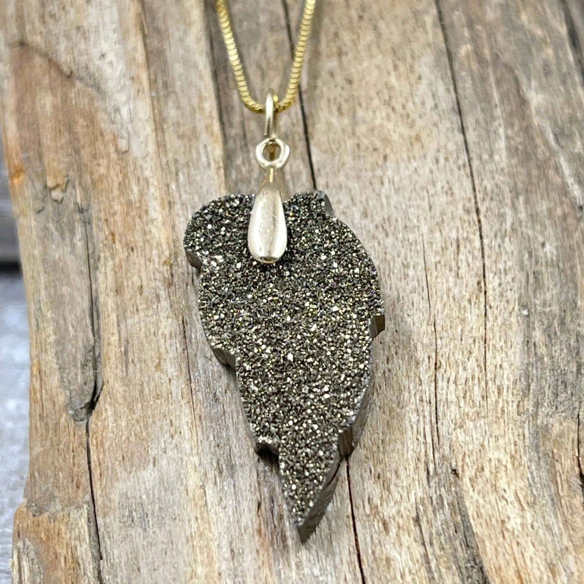 Zirconium and Silver Coated Druzy Leaf on 14K Box Chain