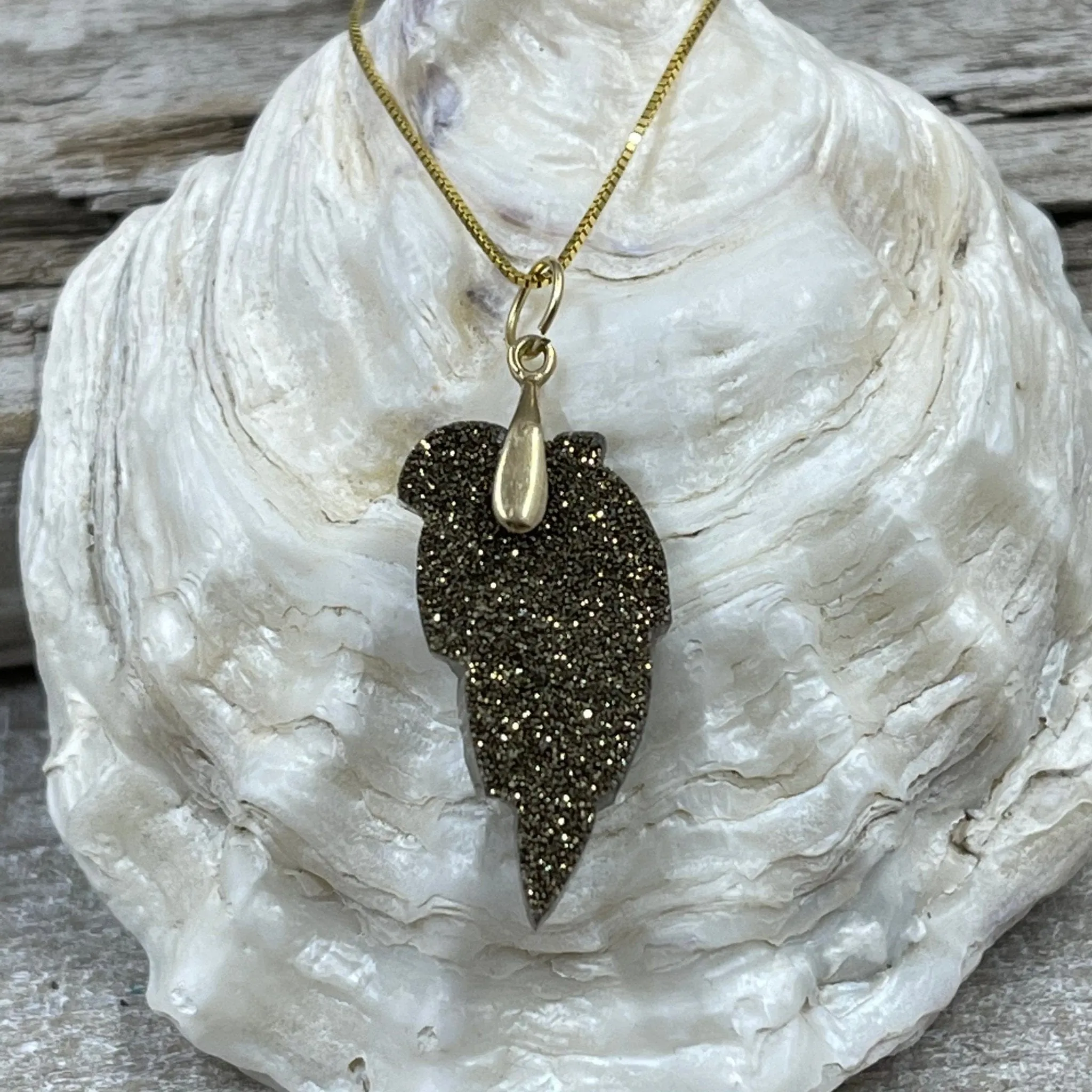 Zirconium and Silver Coated Druzy Leaf on 14K Box Chain