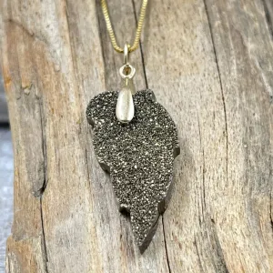 Zirconium and Silver Coated Druzy Leaf on 14K Box Chain